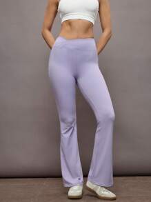Activina Women's Solid Color Criss-Cross Waist Flare Sports Pants - Mauve Purple - View 1