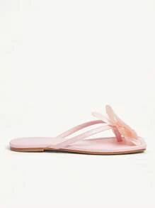 CUCCOO CHICEST Women's Summer New Iris Flower Square Toe Flat Elegant Casual Sweet Light Pink Faux Leather Ladies Flat Sandals Slippers Beach Shoes, Suitable For Afternoon Tea, Dating, Elegant Outfit, Vacation, Beach, Hawaii Island Style
