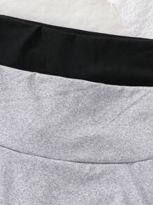 2pcs Girls Basic High Waist Casual Comfortable Textured Knit Ballet Style Black & Gray Skirt & Leggings Set - Multicolor - View 4