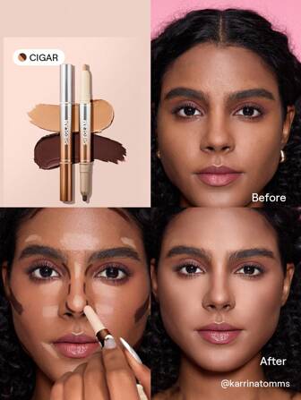 Fine Line 2-In-1 Nose Contour & Highlight Pen-Cigar 2-Color Contour Stick Non-Greasy Long Lasting Natural Highlighter Dual-Use Multi-Use Sculpt Smoothes Fine Lines Creamy Contour Graduation Birthday Holiday Summer Fall Autumn Y2K Fancy Fashion Women Makeup Cosmetic Party Beach Travel Camping Outdoors School Campus Trip Festivals Decor Gift Present Rose Girl Cosplay Best Color Charm Vibe