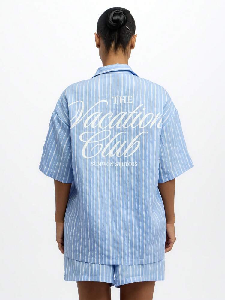SUMWON WOMEN Oversized Striped Button Down Blouse