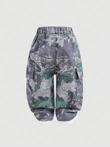 Pantalon cargo en jean à imprimé floral multipoches pour bébé garçon, style décontracté - Gris - Voir 2