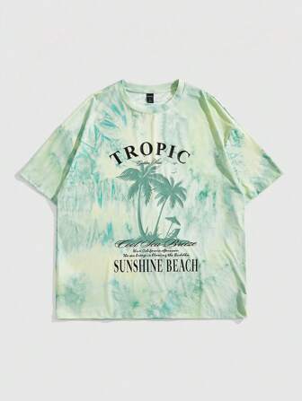 T-shirt à manches courtes en col rond casual à imprimé tie-dye pour homme pour la plage