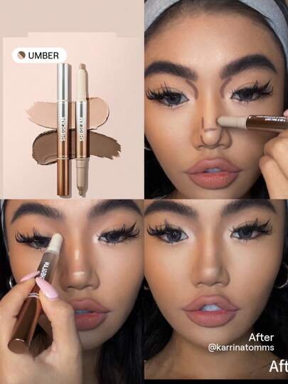 Fine Line 2-In-1 Nose Contour & Highlight Pen-Umber 2-Color Contour Stick Non-Grassetto Lunga Durata Naturale Illuminante Doppio Uso Multiuso Sculpt Leviga Le Linee Sottili Contorno Cremoso Marchio Bellezza Trucco Cosmetico Per Donne Ragazze Perfetto Per Autunno Inverno Ideale Per Y2K Elegante Moda Adatto Per Compleanno Natale Presente Festa Pronto Migliore Colore