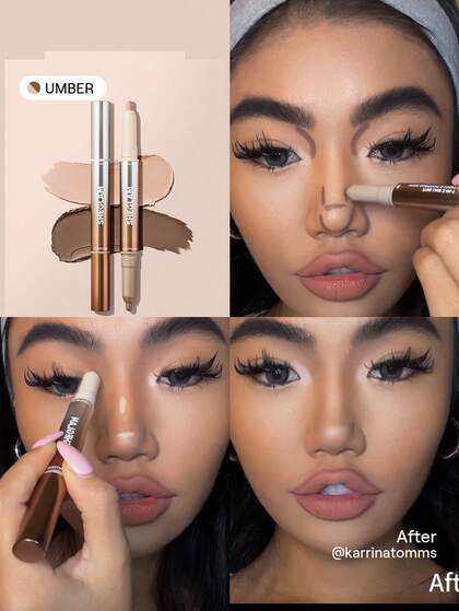 SHEGLAM 細線二合一鼻部輪廓和高光筆-棕色雙色輪廓棒不油膩持久自然高光兩用多用途雕刻撫平細紋奶油輪廓 品牌 美容 化妝 化妝品 適合女性與女孩 完美搭配秋冬季節 Y2K 時尚 流行 聖誕節 假期 派對準備就緒 最佳顏色