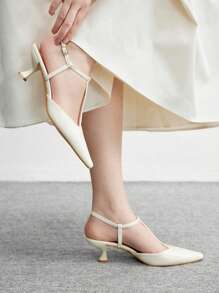 CUCCOO BIZCHIC 经典白色漆皮踝带尖头低跟一脚蹬平底鞋，时尚百搭舒适鞋，适合通勤、约会、派对、婚礼、节日场合 - 米色 - 查看 4