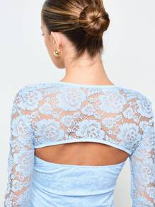 AiiRZ 背面镂空袖蕾丝上衣 - 藍色 - 查看 4