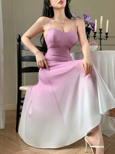 DAZY 女士渐变色细肩带 A 字型中长连衣裙