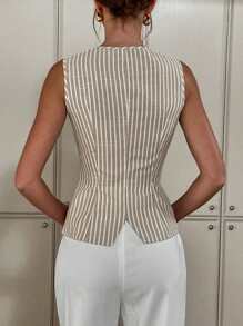 Siren Gaze Top de tirantes casual de verano para mujer con botones frontales a rayas
