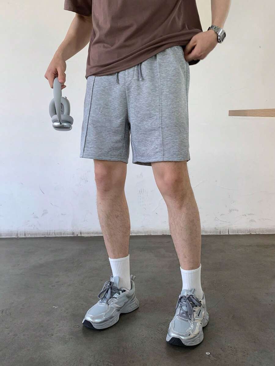 SHEIN Leap Crew Teen Boys' Casual Comfortable Drawstring Adjustable Waist Solid Color Shorts - Grey - View 1