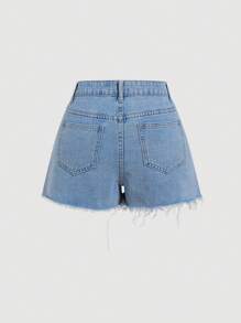 SHEIN MOD Short en jean mode avec déchirures, motif étoiles, poches et ourlet effiloché pour femmes