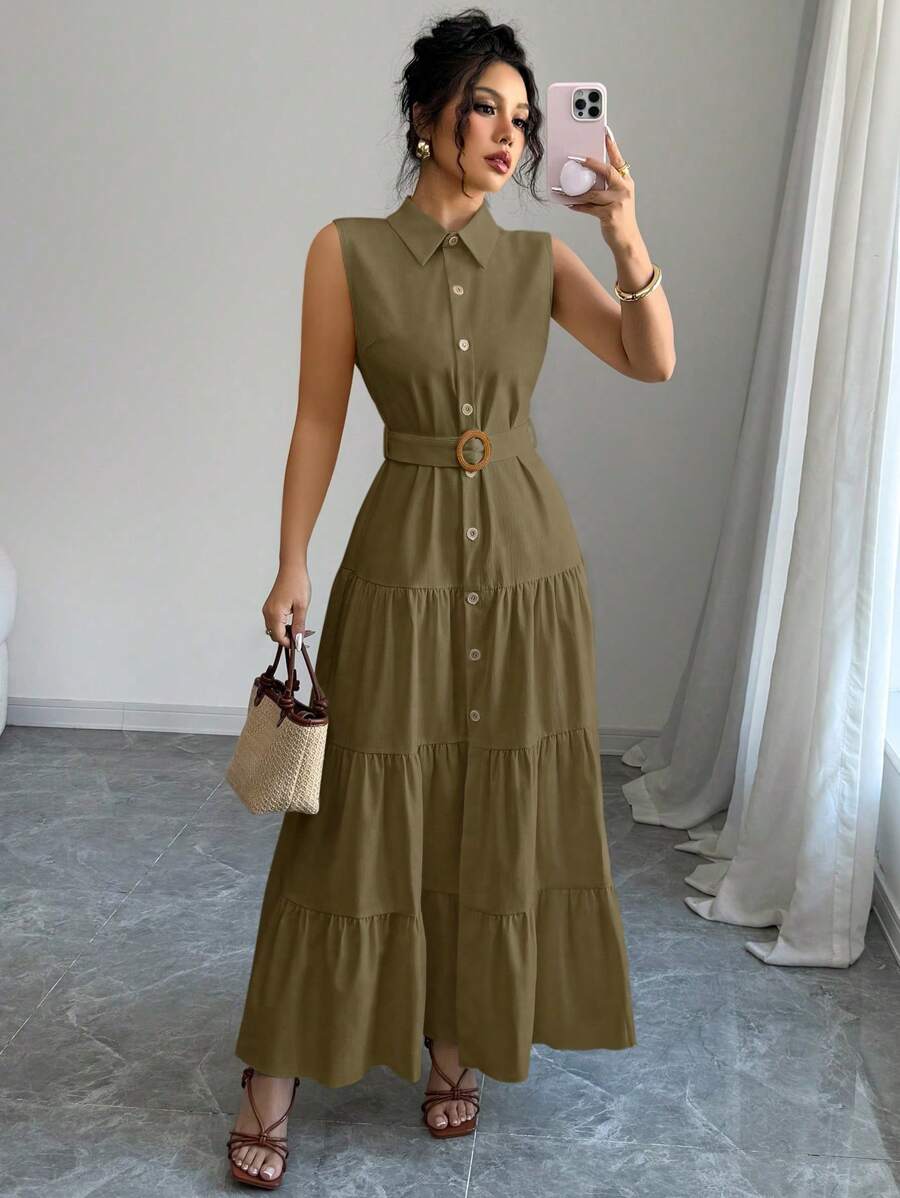 Elenzga 女式领扣系带连衣裙