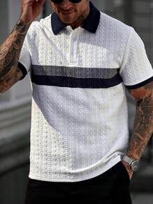 Manfinity CasualCool 男士短袖拼色 Polo 衫，夏季时尚 - 白色 - 查看 5