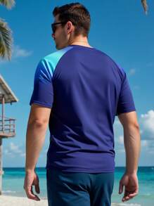 Manfinity Swimmode Men's Gradient Inset Sleeve Rashguard Top, Suitable For Summer Vacation - Blue - View 2