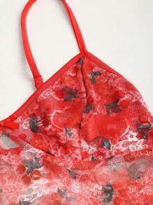 Flirla Canotta da donna con stampa floreale in pizzo, maglietta grafica per donna