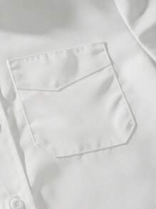 SHEIN Tween Boys' Front Button Casual Turn-Down Collar Simple Short Sleeve Shirt - White - View 4