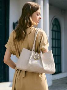 SHECARRY Women Simple Solid Color Tote Bag, Casual & Versatile - Beige - View 6