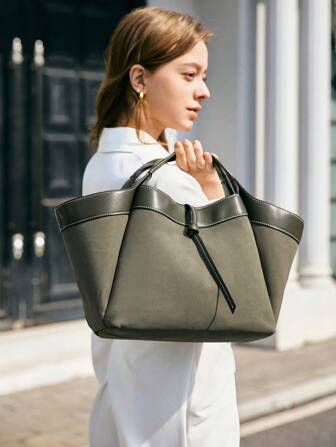 SHECARRY 女士简约拼布手提包，日常休闲收纳包