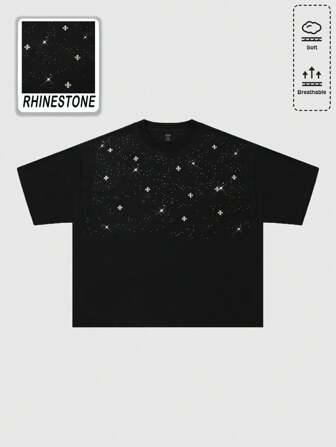 Maglietta corta a maniche corte, larga, con stampa di diamanti luccicanti, stile gotico, adatta per Ognissanti