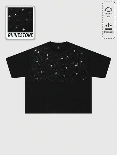 Camiseta corta de manga corta suelta con estampado de diamantes brillantes góticos para hombres, Halloween