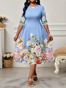 SHEIN Lady Abito elegante a maniche a lanterna da donna taglia forte, a tinta unita, scollo tondo, lungo e fluido, elegante per l'autunno e l'inverno. Abito lungo da donna taglia forte, a maglia, scollo tondo, maniche lunghe e ampi. Abito lungo da ballo in stile mascherata, con maniche lunghe, per occasioni formali. Abito lungo elegante da donna, adatto per feste di San Valentino, Capodanno, occasioni formali di lusso.