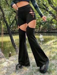 Grunge Cut Out O-ring Detail Flare Leg Pants