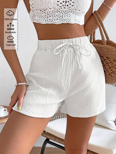 SHEIN VCAY Summer Tie Waist Solid  Shorts