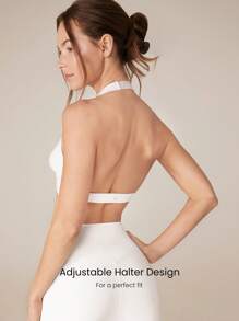 GLOWMODE FeatherFit™ Deep V Neck Adjustable Halter Cropped Sports Bra With Crossover Bust Low Impact Yoga Daily