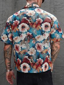 Manfinity Homme Floral Print Front Button Casual Short Sleeve Shirt For Men - Multicolor - View 2