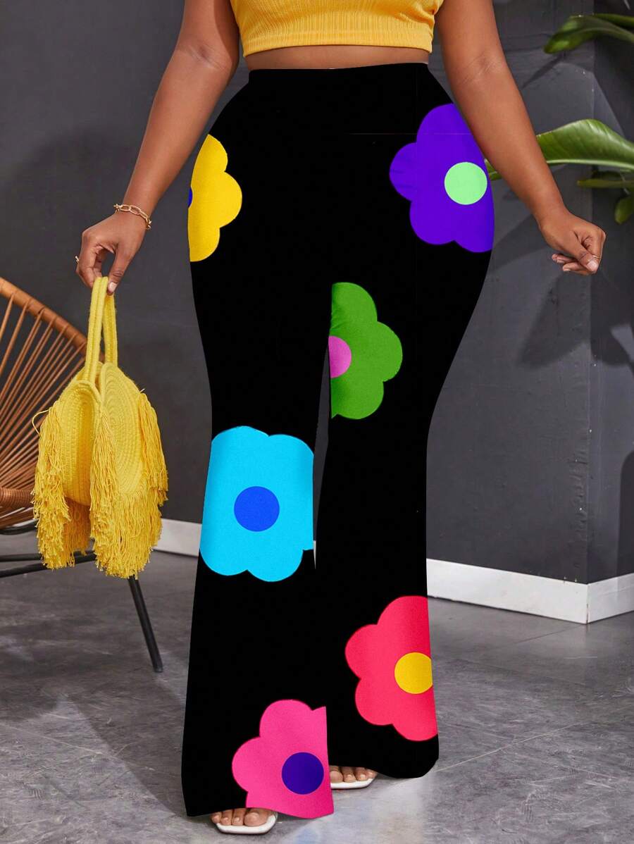 Weite Blumen Hose Damen - Bequeme Freizeithose Mit Gummizug In Großgrößen