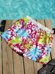 Surfspeed Men's Casual Holiday Tropical Print Beach Shorts Man Swim Trunks - Pink - View 1