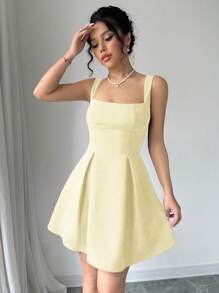 Elenzga Vestido curto feminino casual de verão para férias, liso, decotado, cintura baixa, justo, minivestido feminino