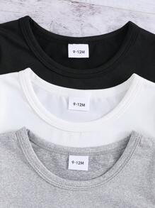 SHEIN Pachet de 4 bucăți pentru copii mici, cu mâneci scurte, cu imprimeu cu palmieri, vară