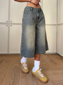 SHEIN Vaqueros anchos rasgados de ajuste holgado con bolsillos para adolescentes y niñas, ideales para primavera y verano, con un estilo retro y casual versátil. Pantalones cortos boho de playa y vacaciones de verano, conjuntos para brunch de verano, graduación y ropa de streetwear para conciertos y festivales de verano.