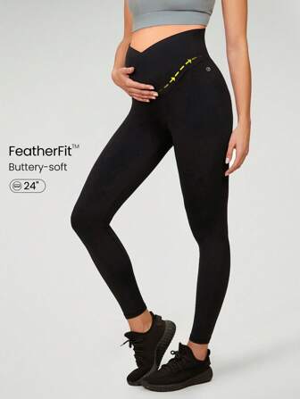 GLOWMODE 24" FeatherFit™ Wrap Waist Maternity Leggings Fall Winter