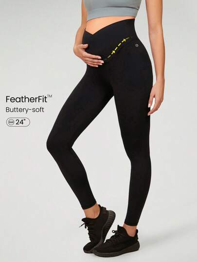 GLOWMODE 24" FeatherFit™ Wrap Waist Maternity Leggings Fall Winter