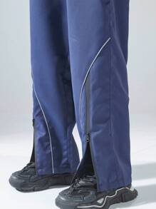 Claim Dot Men's Navy Blue Long Fabric Pants With Pockets And Side Stripes - Navy Blue - View 4