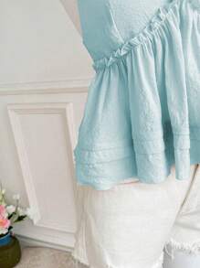 Elamini Women's Summer Solid Color Texture Ruffle Hem Camisole - Baby Blue - View 4