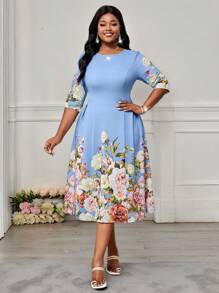 SHEIN Lady Abito elegante a maniche a lanterna da donna taglia forte, a tinta unita, scollo tondo, lungo e fluido, elegante per l'autunno e l'inverno. Abito lungo da donna taglia forte, a maglia, scollo tondo, maniche lunghe e ampi. Abito lungo da ballo in stile mascherata, con maniche lunghe, per occasioni formali. Abito lungo elegante da donna, adatto per feste di San Valentino, Capodanno, occasioni formali di lusso.
