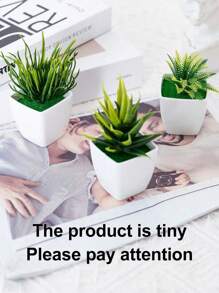 SHEIN 3pcs Mini Size Plastic Oxidation‑Resistant And Color‑Fading‑Resistant Green Aloe Vera, Sword Grass And Fern Leaf Artificial Mini Plant Pots For Living Room And Bedroom Home Decor And Artificial Flowers, Home Decor, Living Room Decor, Bedroom Decor