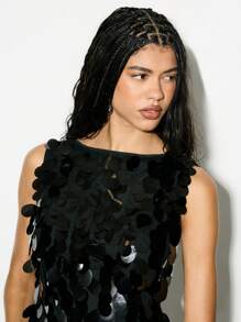 KIZN Glamorous Large Paillette Sequin Mini Party Dress Backless Evening Special Occasion Festival Holiday Club Dance Celebration Statement NYE - Black - View 5