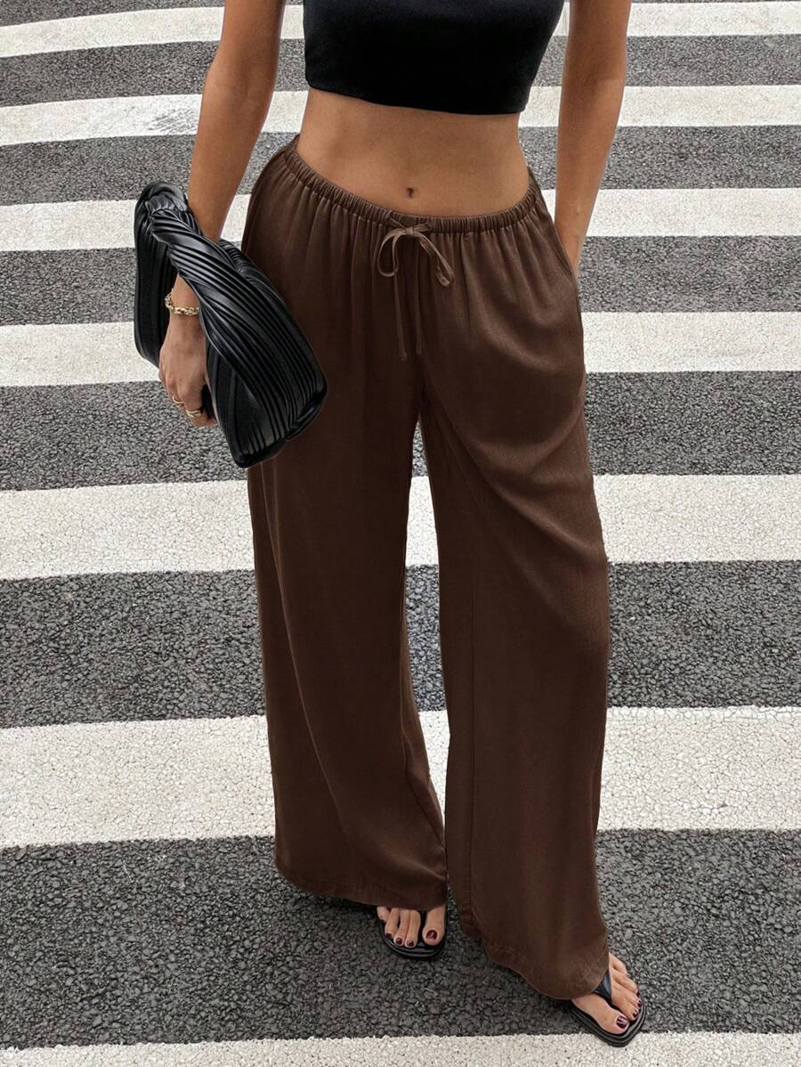 Siren Gaze Women's Linen Blend Low Waist Straight Leg Casual Pants, Suitable For Holidays Work Pants,Linen Pants Brown