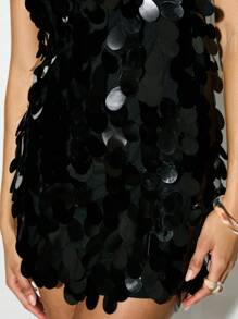 KIZN Glamorous Large Paillette Sequin Mini Party Dress Backless Evening Special Occasion Festival Holiday Club Dance Celebration Statement NYE - Black - View 6