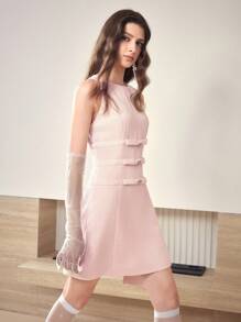 MOTF STUDIO Vestido corto sin mangas con decoración de lazo