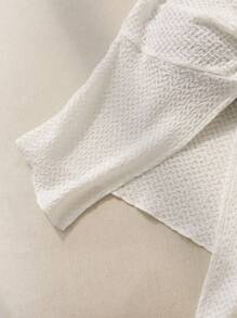 SHEIN Unity White Textured Fabric Sexy Ruched Front Slit Twist Cute Sweet Cropped Top T-Shirt - White - View 4