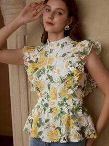 MOTF PREMIUM Blusa con volantes de encaje guipur