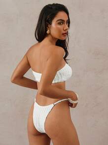 Swim Oasis 3pcs/Set Summer Vacation Plain Texture Fabric Starfish Accessory Tube Top Bikini Set With Front Drawstring And Bodycon Skirt - White - View 5