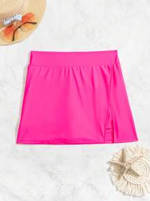 Swim Lushoire Women's Beach, Solid Color Elegant Side Slit Beach Boardshorts, Swimsuit Bottom - Hot Pink - View 4