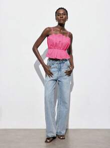 Maija Áo hai dây ngắn màu hồng, cạp chun, kiểu dáng thanh lịch, đơn giản, thời trang, thích hợp cho các buổi hòa nhạc. - Màu Hồng Tươi - Xem 8