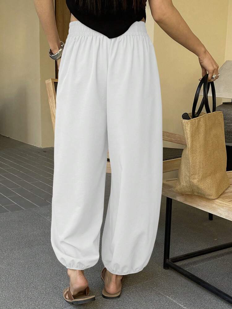 Women's Solid Color Loose Lantern Cropped Pants, Casual Summer Trousers
